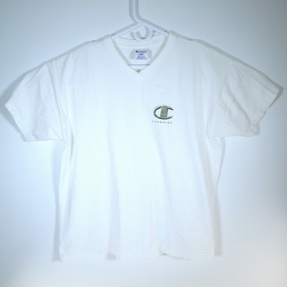 Champion Womens L/XL Large/Extra Large VNeck White tshirt USA Made